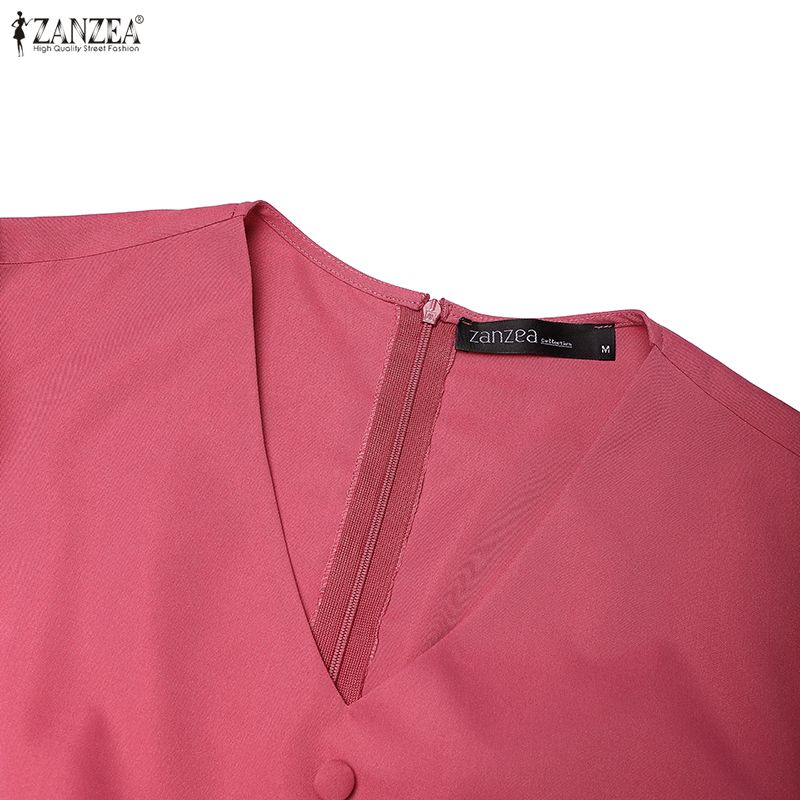 ZANZEA Abito Lungo Casual Elegante da Donna con Scollo a V, Colore Unito, Manica 3/4