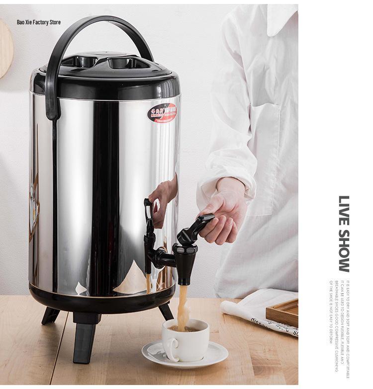 Commercial Stainless Steel Insulated Double-Layer Bucket for Milk Tea & Soy Milk, Large Capacity 