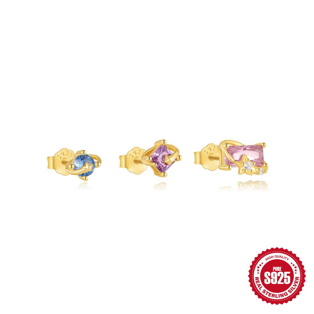 Zarte und kleine Traumblaue Zirkonium-Stern-Bonbon-Stern-Pferdeaugen-Ohrstecker Dreiteiliges Set, Premium-Zirkon-Ohrringe.