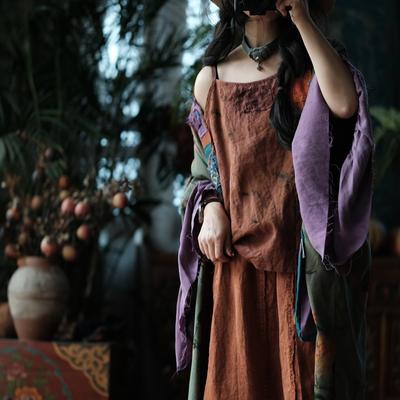 Women Vintage Tops Solid Color Cloths Summer Chinese Style Patchwork Tops