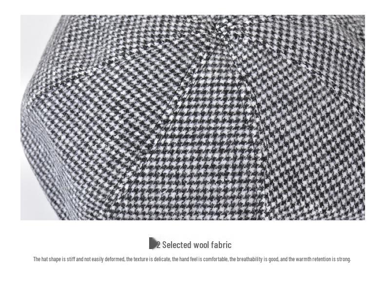 Women's Autumn/Winter Houndstooth Beret - Retro British Style