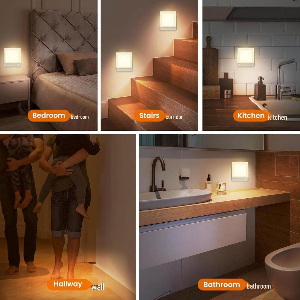 Warm White LED Night Light with Light Sensor - Auto-Off Day & Auto-On Night, European Plug