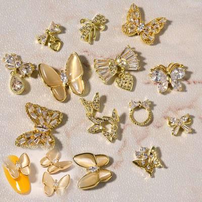Cat's Eye Bow Jewelry New Diamond Butterfly Nail Decoration 3D Super Flash Zircon Nail