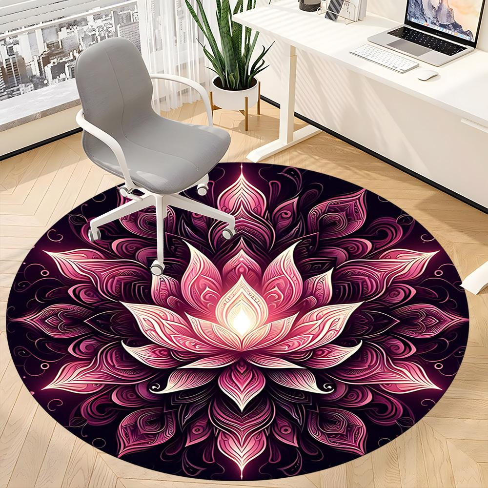1pc Lotus Mandala Chair Carpet for Office, Round Non Slip Durable Large Size Office Carpet, Suitable for Office