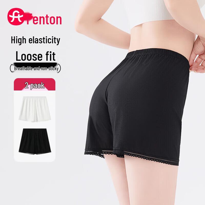 Fenteng Women's Breathable Lace Anti-Chafe Safety Shorts 2-Pack