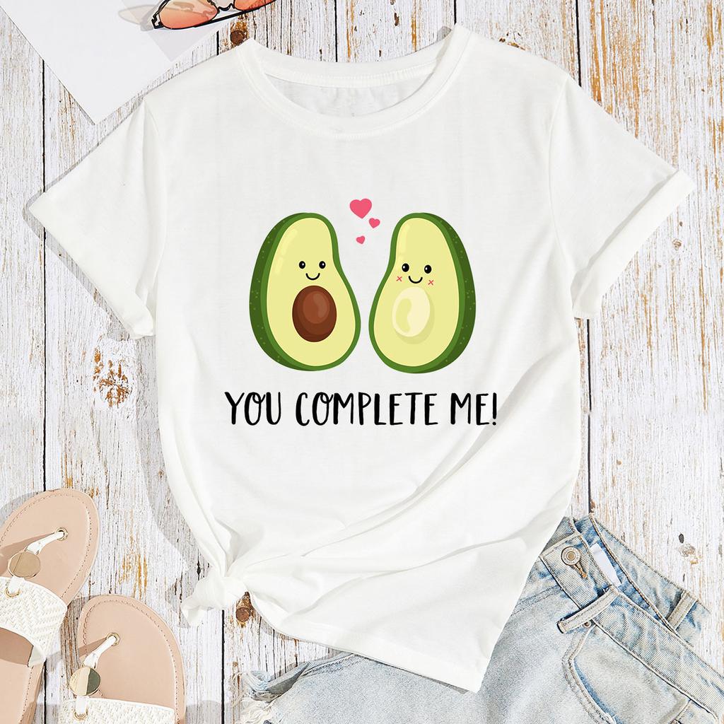 T-shirt en coton à manches courtes et col rond pour femmes, hauts imprimés en 2D