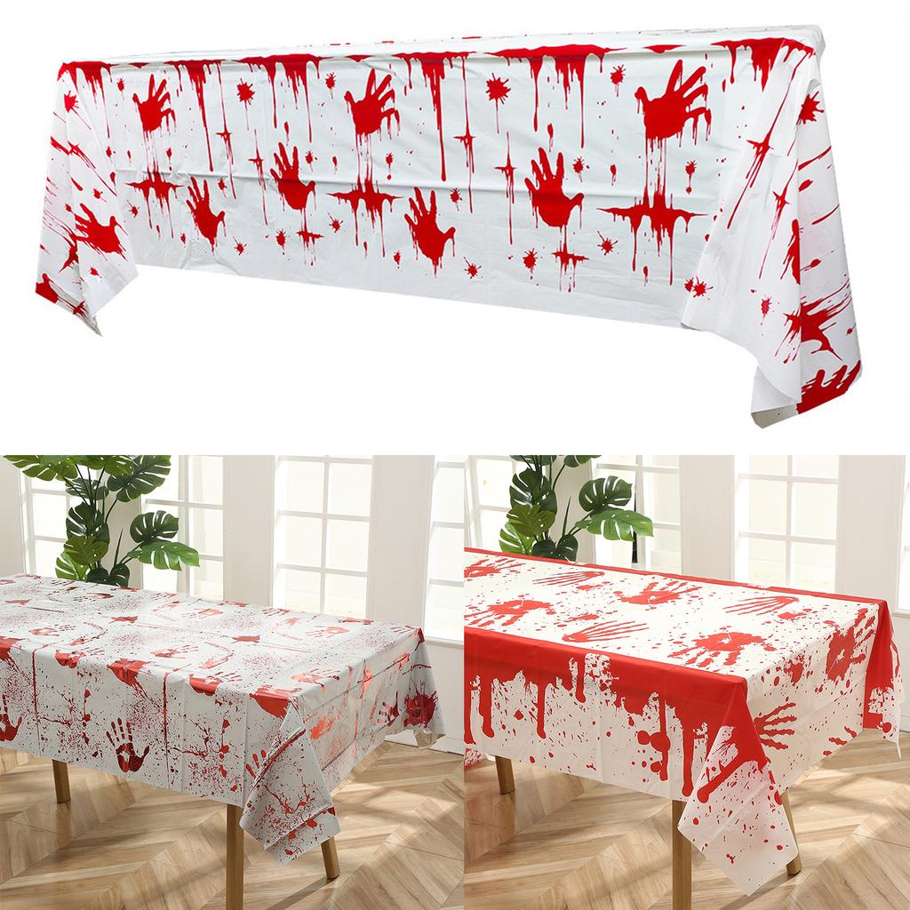 Bloody Tablecloths Plastic Skull Zombie Bloody Table Cover Bloody Handprints Tablecloths Rectangle Scary Cover