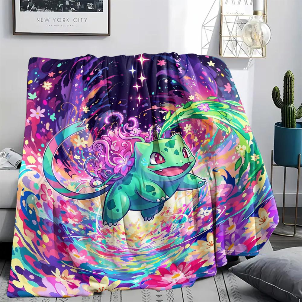 Bulbasaur Print Flannel Blanket, Ultra Soft High Quality All Seasons Warm Throw, Home Decor Cozy Blanket, Perfect Christmas Gift