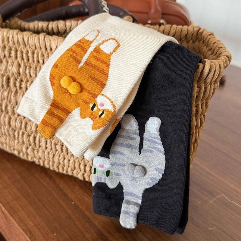1/2 Paar 3D Süße Katzen Socken Schwarz/Weiß Lustige Katzen Socken Damen Mädchen Mittelschaft Schlafsocke Katzenaufdruck Bodensocke