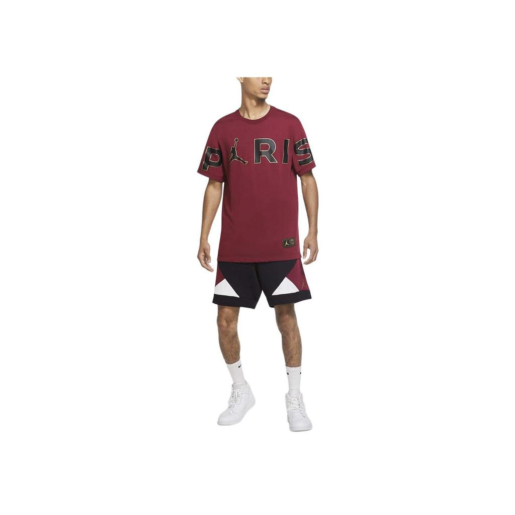 Jordan Wordmark Paris Saint-Germain Round Neck Letter Print Short Sleeve T-Shirt Men Tops Bordeaux CK9786-610