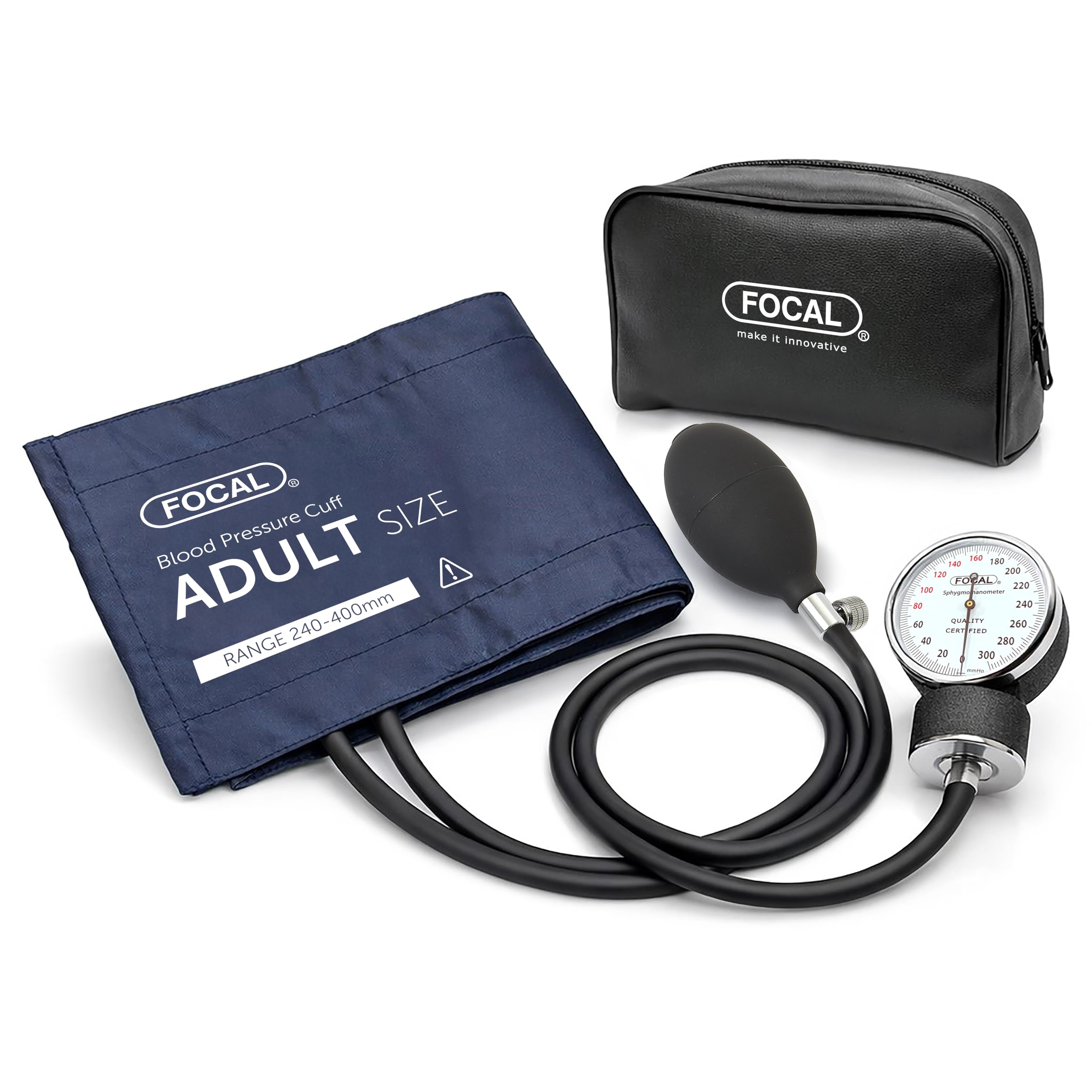 

FOCAL Japanese-made Aneroid Sphygmomanometer with Carrying Case, FC-100V, Latex-Free, Nylon Cuff, Navy