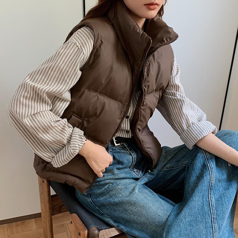 Down cotton vest women's autumn and winter new loose cotton vest solid color vest jacket