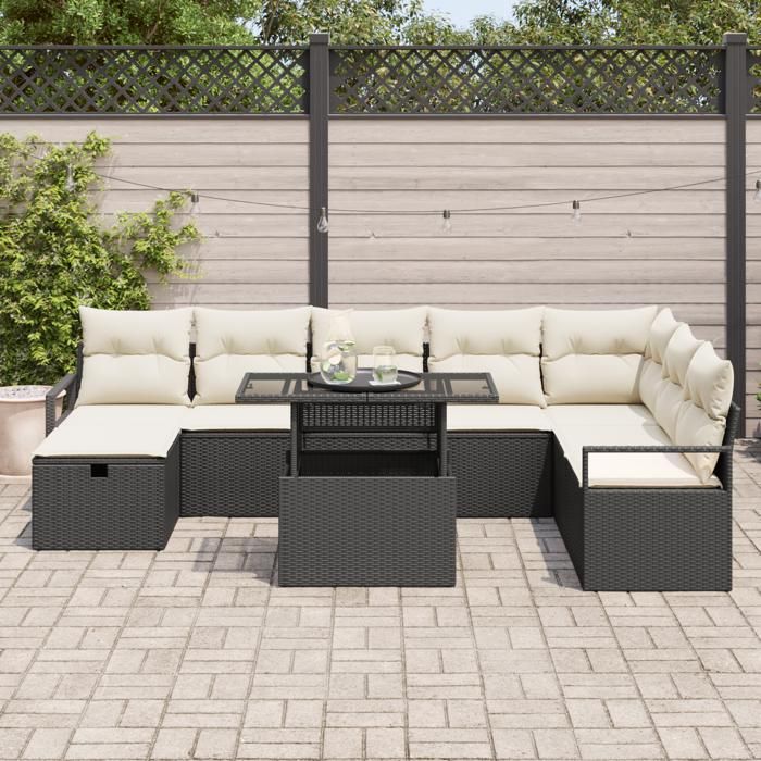 VidaXL Ensemble de canapés de jardin 9 pièces avec coussins noir en rattan poly 3359814