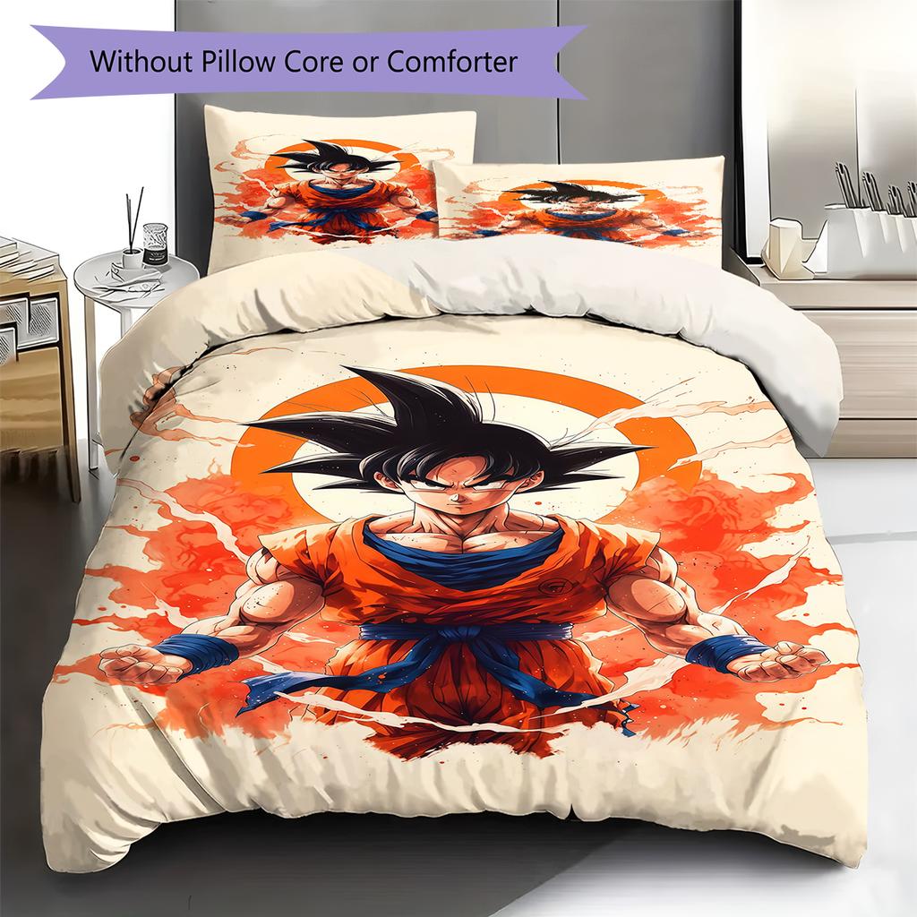 Son Goku Muster Bettwäsche, Steppbett Set Bettbezug Kissenbezug Zuhause Geburtstagsgeschenk (1 Bettbezug + 2 Kissenbezüge, ohne Füllung)