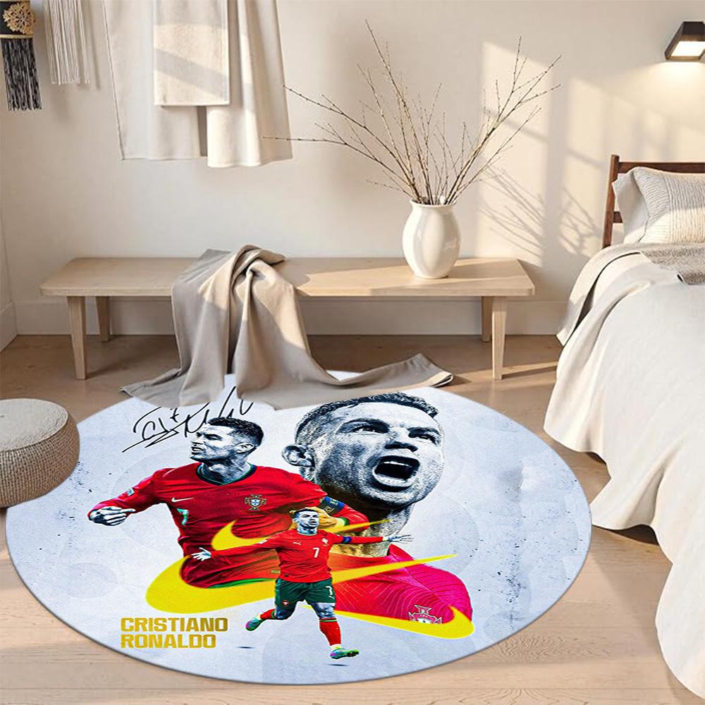 Cristiano Ronaldo Runder Büroteppich Geeignet zur Dekoration von Zimmer Flur Außen Spielzimmer Rutschfester Runder Teppich Büros Dekorieren