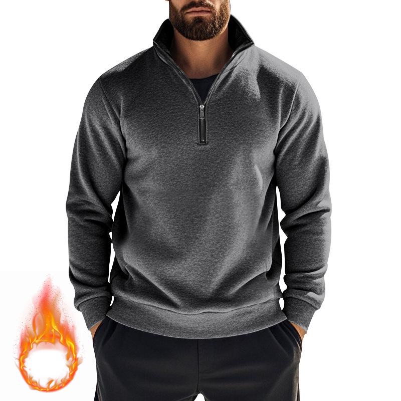 Men's Autumn Winter Casual Zipper Stand Collar Fleece Hoodie Jacket