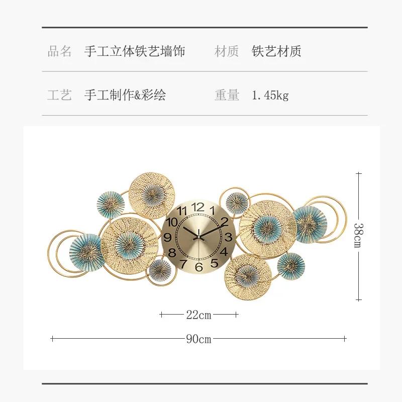 2024 new luxury fashion living room decorative clock wall clock restaurant creative iron atmosphere silent clock wall art