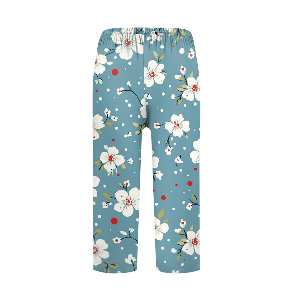 Women's High Waist Printed Casual Trousers Workout Pants 3/4 Pants
