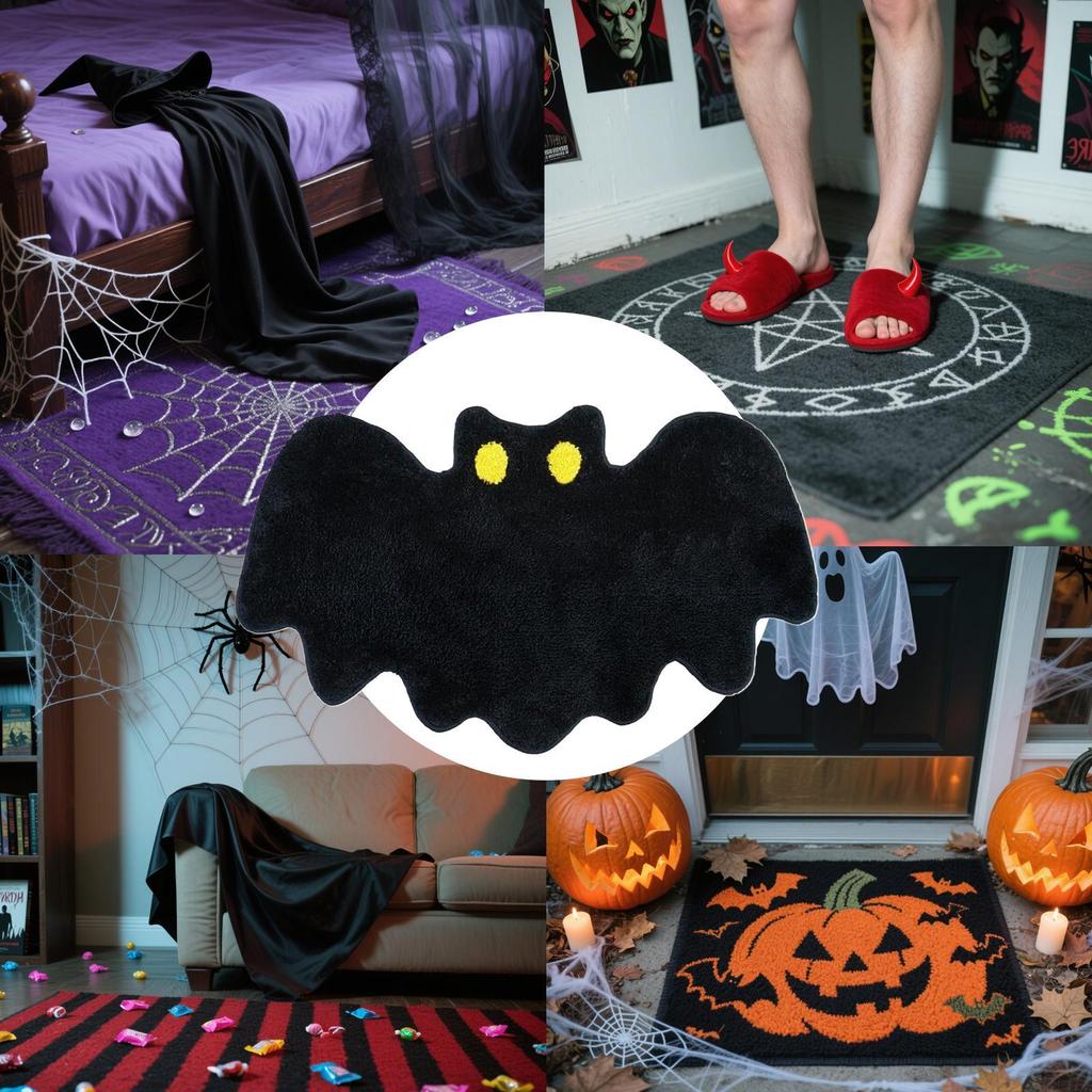 2025 Halloween Faux Cashmere Rug 50x80cm Dirty-Resistant Floor Carpet Halloween Bat Welcome Door Mat For Gym Patio Bedside