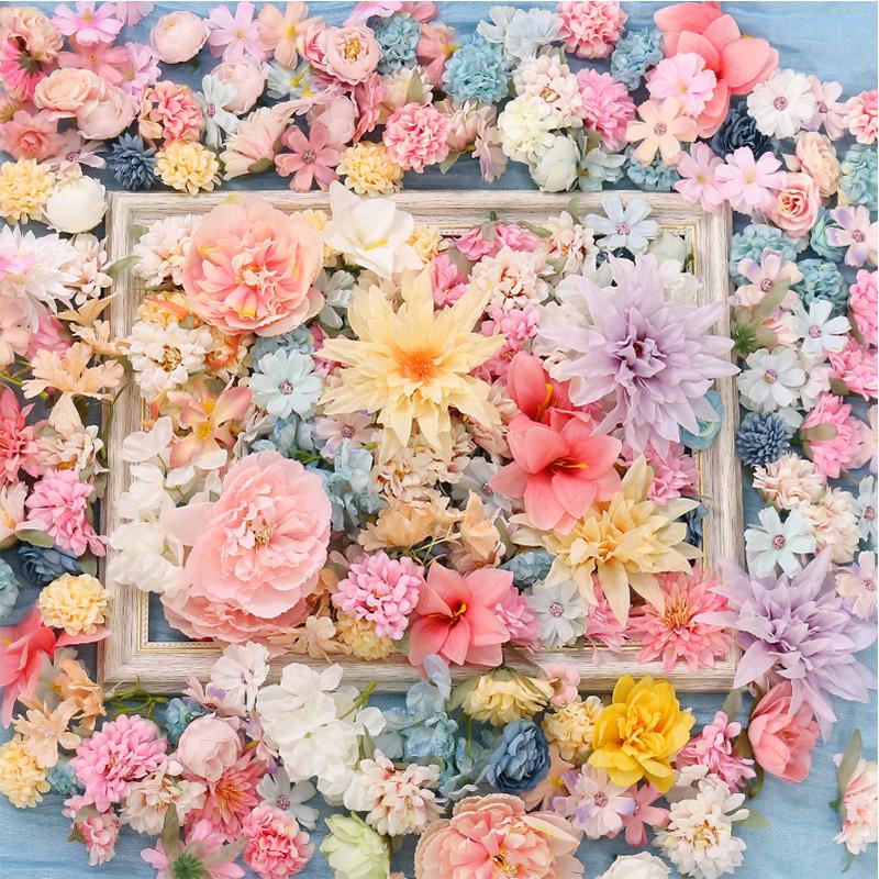 Random Style Color Artificial Flowers Head Mixed Fake Flower for Wedding Decoration Home Decor DIY Craft Wreath Gift Accessories