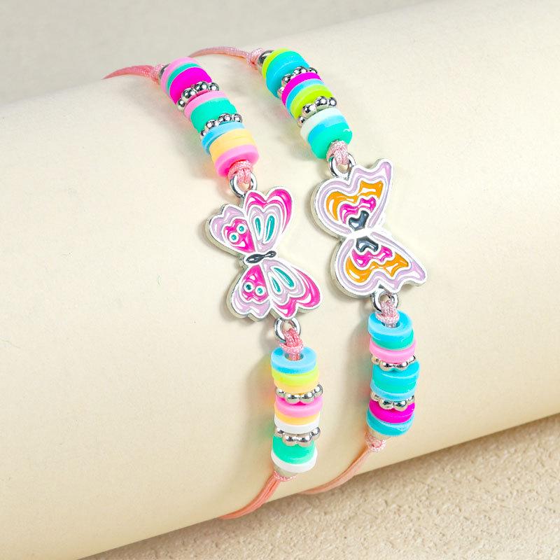 Hot-Selling Cartoon Beaded Bracelet Set: Colorful Unicorn, Butterfly, and Dinosaur Designs for Kids with Polymer Clay Flowers