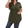 Women's Solid Color Large Size  V Neck Button-Up Top Casual Short Sleeve Flowy Top