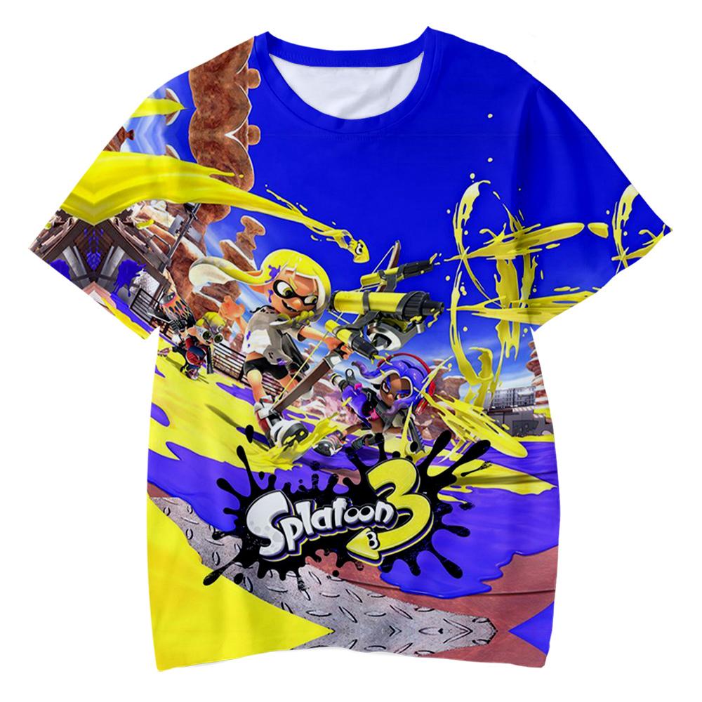 Splatoon 3 T-shirt Anime Graffiti Shooting Game Fashion Kids Casual Boys Cute Crew Neck Top