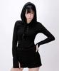 LIKE THE MOST Fingerhole Hooded Henley Neck Slim T-Shirt_Black