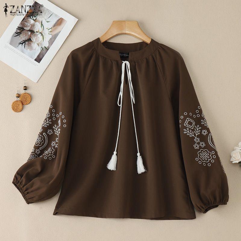 ZANZEA Women CasuaL V-Neck Loose Print Long Sleeve Blouse