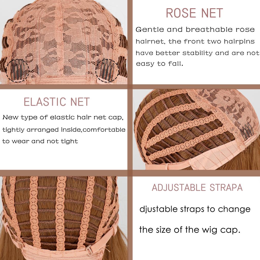 XINRAN Long Wavy Wigs for Black Women African American Synthetic Hair Pink Brown Wigs with Bangs Heat Resistant Wig