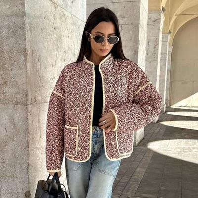 Winter Coats Woman Outerwear Cropped Puffer Jacket Trend Lightweight Floral Print Long Sleeve Padded Quilted Puffy Cardigan Coat