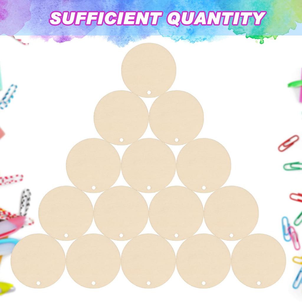 100Pcs 2.5/5cm Unfinished Wood Circles with Holes Round Wood Discs for DIY Crafts Party Birthday Christmas Decoration