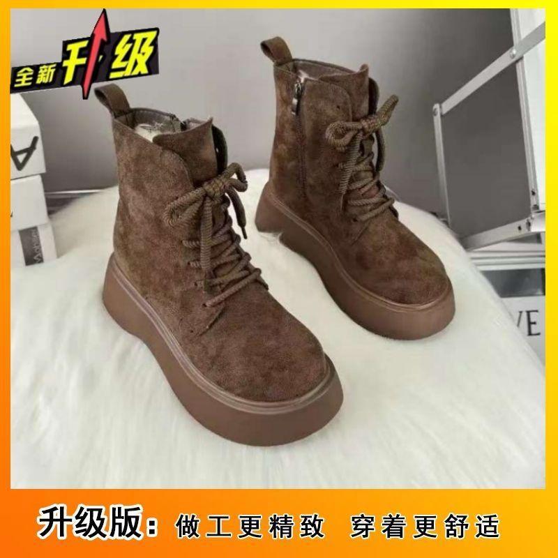 Autumn and winter new velvet thickened warm cold showing feet small cotton shoes retro round head heightening short boots women