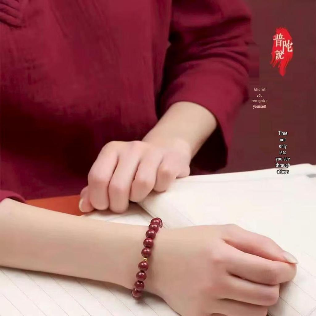 Cinnabar and Purple Bead Single Circle Bracelet - Yearly Charm Accessory