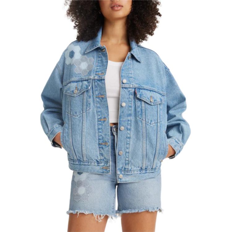 Levis Patch Embroidery Casual Comfortable Denim Jacket Women Jackets Blue A1743-0063