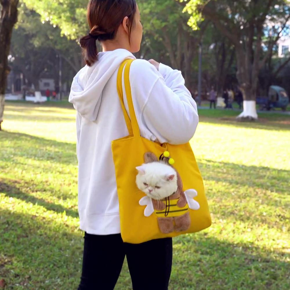 Pet Outdoor Bag Cute Cat Canvas Shoulder Bag Portable Pet Cat Dog Carrier Bag Puppy Kitten Outdoor Travel Handbag Pet Carrying Supplies