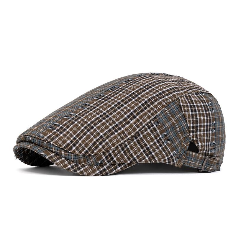 Beret British Retro Color Block Peaked Cap Women's Summer Plaid Newsboy Cap