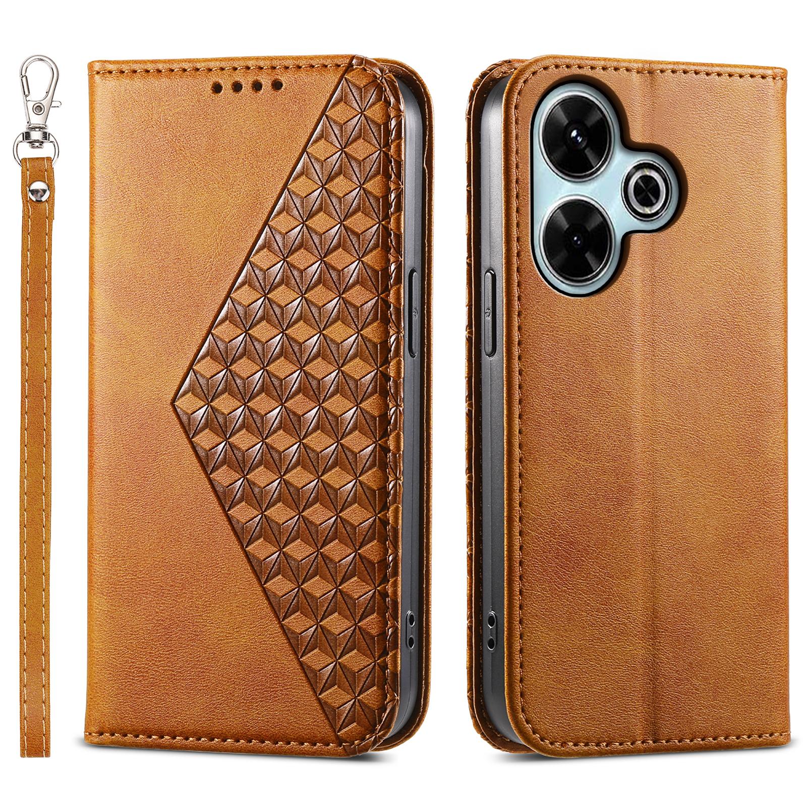 

Для Xiaomi Redmi 13 4G/5G/Note 13R 5G/Poco M6 4G Чохол Шкіра PU Текстура Телячої Шкіри Чохол для Телефона з Гаманцем Yellow