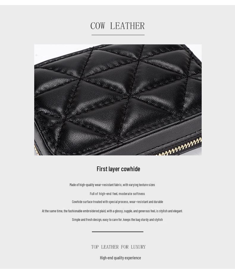 Ladies Genuine Leather Lipstick & Cosmetic Bag with Mirror, First Layer Cowhide, Small Zippered Storage, Versatile and Portable