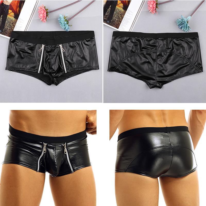 Men Brief Jock Strap Faux Leather Boxer Shorts Underwear Underpants
