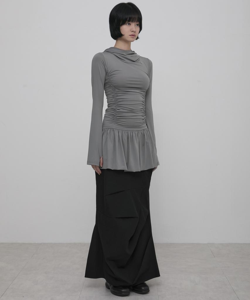Peulleeoeob Hooded High Neck Long Dress (Fl-185_Gray)