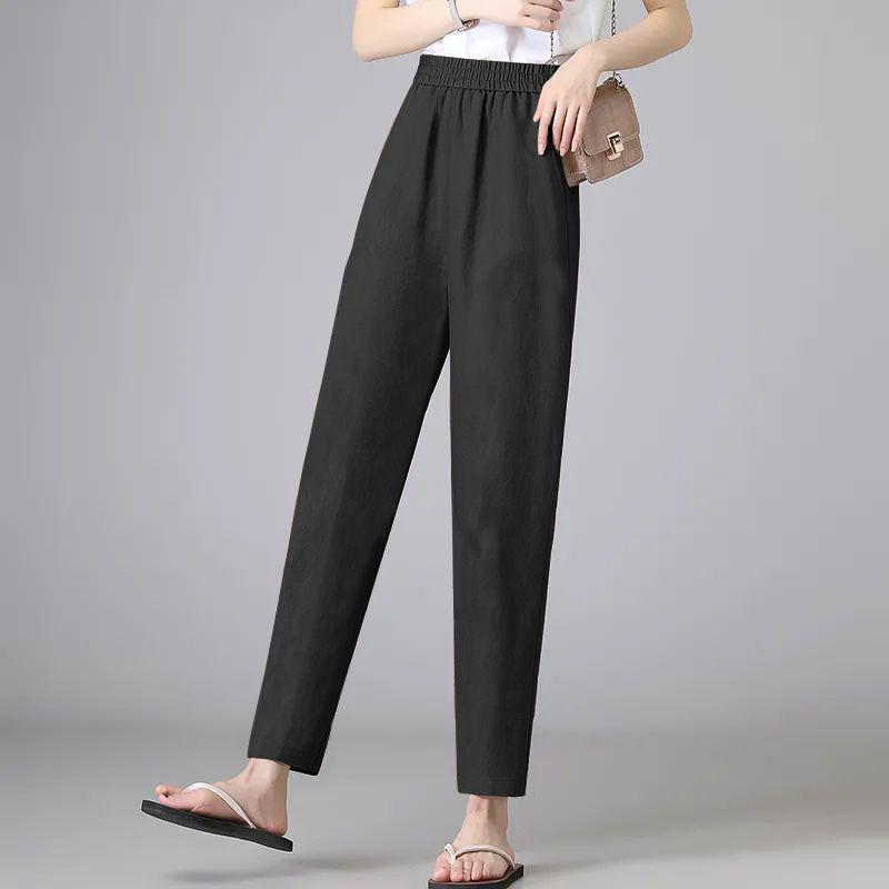Women's High Waist Linen Harem Pants - Summer, Loose, Nine-Point, Ice Silk, Slimming, Casual, Thin.