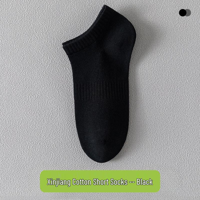 Men's Breathable Summer Socks: Mid-Calf, Short, Odor-Resistant, Terry Bottom, Cotton, Thin, Versatile, White Boat Socks