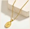 Russian Orthodox Cross Necklace Gold Plated Stainless Steel Oval Religious Medallion for Men Women Faith Gift
