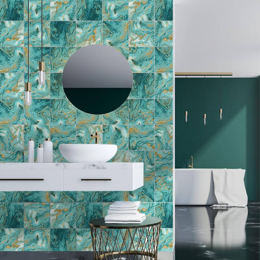 Ziegel Wasserdichte Tapeten 20 Stück/Los Grün Bronzierte Mosaikfliesenaufkleber Schlafzimmer Wohnzimmer Heimdekoration Wandaufkleber