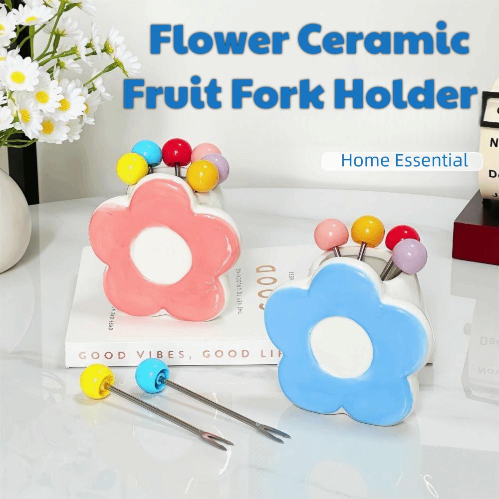 Reusable Dessert Forks Portable Colorful Fruit Fork Set  Ceramic Cutlery