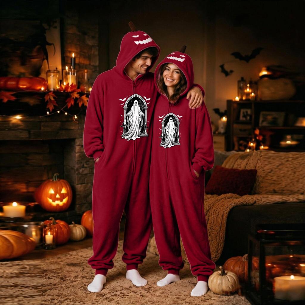 Tuta in Flanella Coordinata di Halloween per Coppie per Uomo e Donna