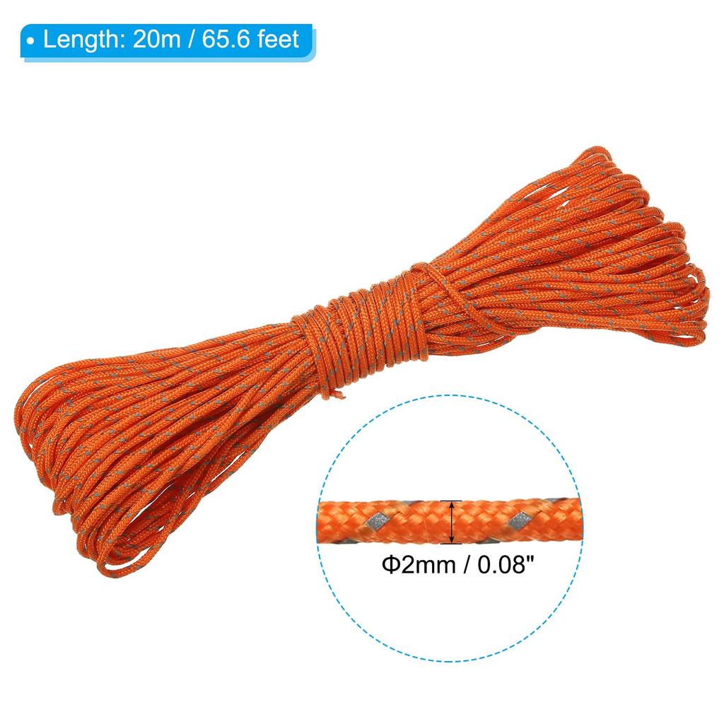PATIKIL 65ft Reflektierende Abspannleine Camping Paracord 2mm Zeltschnur Abspannseil für Camping Zelt Plane Wandern Nylon Paracord Seil Orange (20M)