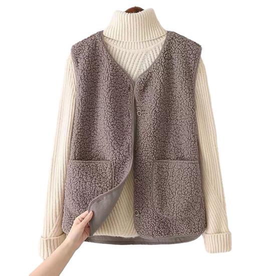 Women Fall Winter Vest Coat Solid Color V Neck Sleeveless Button Closure V Neck Soft Warm Pockets Cardigan Lady Waistcoat
