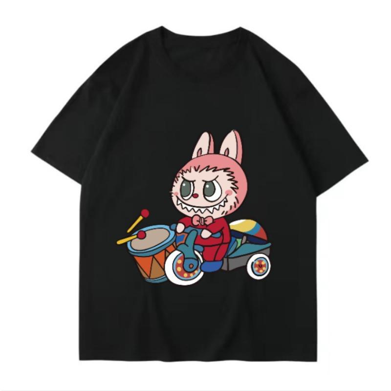 Labubu Cute Pet Print Summer T-shirt Men's Slim Ins Harajuku Short-sleeved K2y Couple Fishing Suit